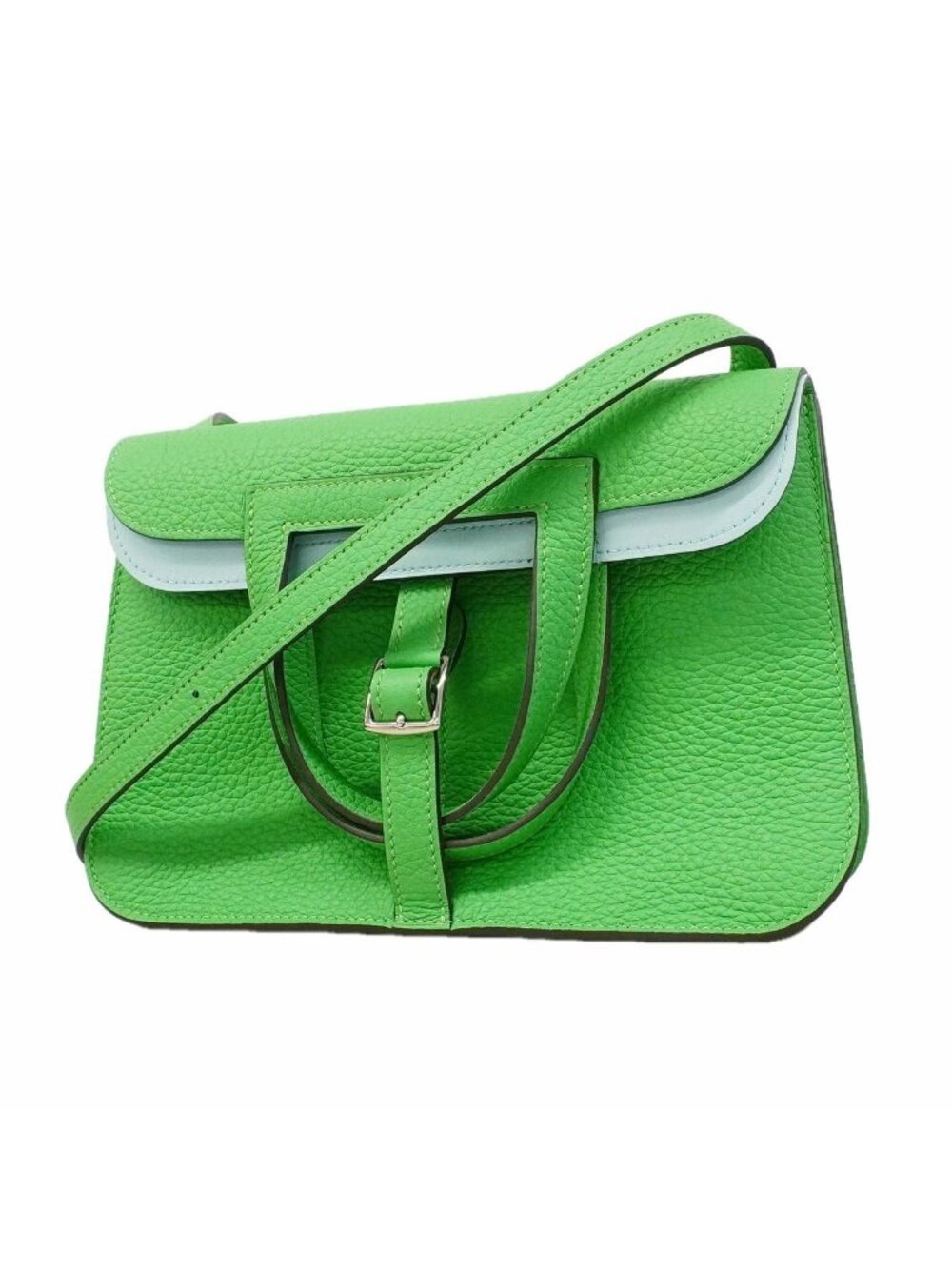 Hermes Handbag Halzan Verso Taurillon Clemence Vert Comic Celeste Silver 2-Way